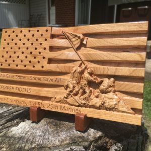 Iwo Jima Marines Wooden Carved Flag