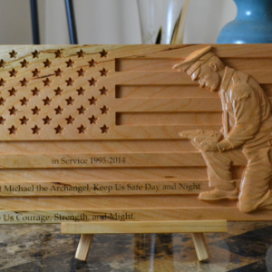 Personalized Police Officer Kneeling Carved Wooden American Flag
